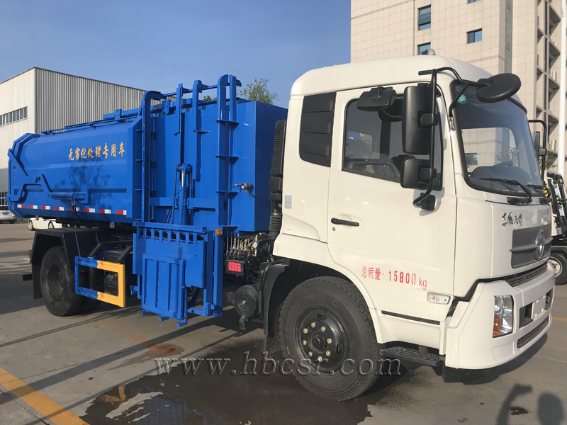 东风天锦14方挂桶垃圾车带压缩对接车
